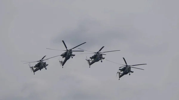 Zhukovsky Rusko Září 2019 Demonstrace Útočné Helikoptéry Ruského Letectva Veletrhu — Stock fotografie