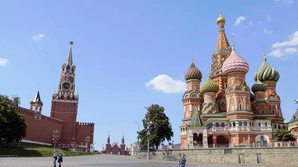 Plaza Roja Moscú Catedral San Basilio Torre Spasskaya — Foto de Stock