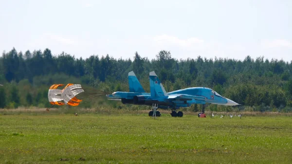 Moskwa Rosja Żukowski Lotnisko Sierpnia 2019 Lądowanie Myśliwca Międzynarodowego Salonu — Zdjęcie stockowe
