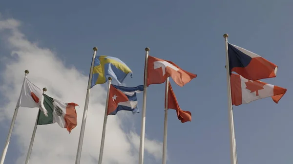 Various National Flags Countries Blue Sky — Stock Photo, Image