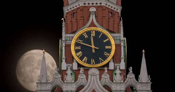 Moskou Kremlin Hoofdklok Genaamd Kuranti Spasskaya Tower Uur Het Rode — Stockfoto