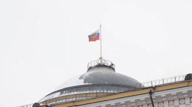 Kremlin Moskova Dome Senato binası Rus Bayrağı kulesi.