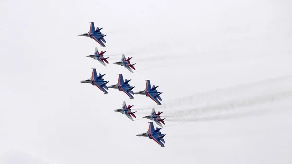 Moscú Rusia Mayo 2021 Desfile Avia Moscú Grupo Aviones Combate —  Fotos de Stock