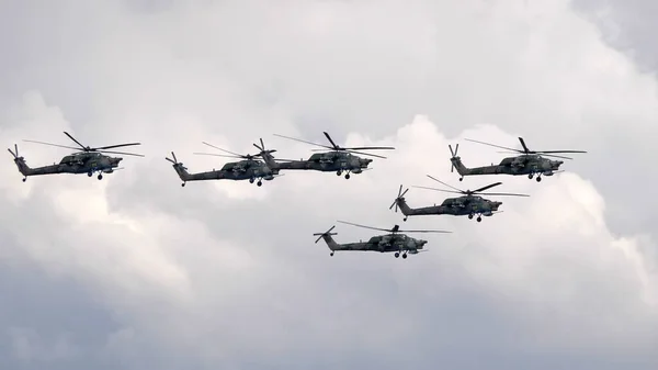 Kubinka Russia May 2021 Attack Helicopters Mil Strizhi Aerobatic Team — Stock Photo, Image