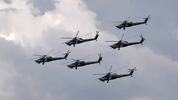 Kubinka Russia May 2021 Attack Helicopters Mil Strizhi Aerobatic Team — Stock Photo, Image