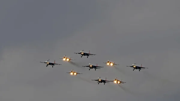 Moscow Rússia Maio 2021 Desfile Avia Moscou Grupo Avião Caça — Fotografia de Stock