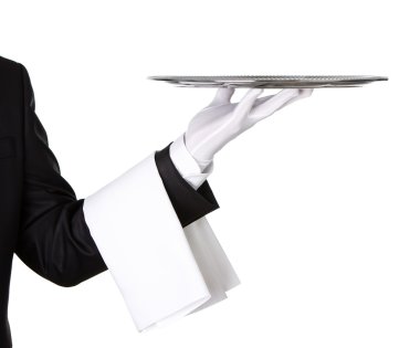 Waiter with empty silver tray clipart