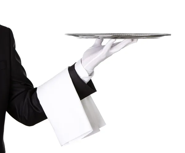 Waiter with empty silver tray — Stock Photo, Image