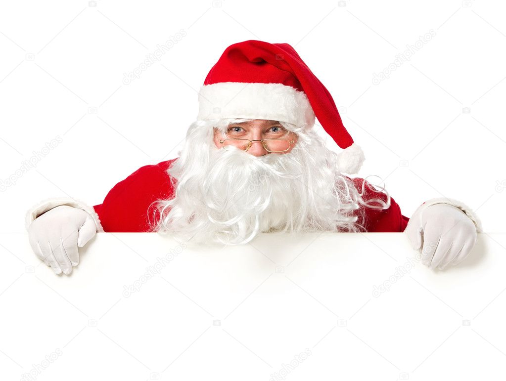 Santa Claus behind the blank sign