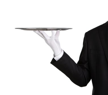 Waiter with silver tray clipart