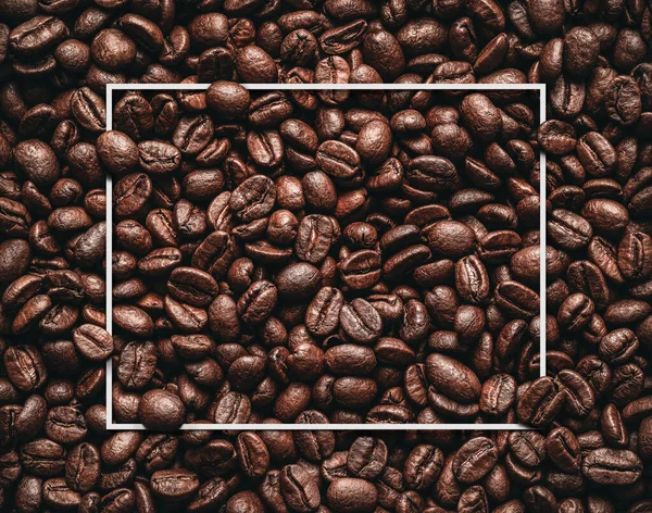 Leere Weiße Rahmen Der Gerösteten Kaffeebohnen Hintergrund Textur Mit Kopierraum Stockfoto