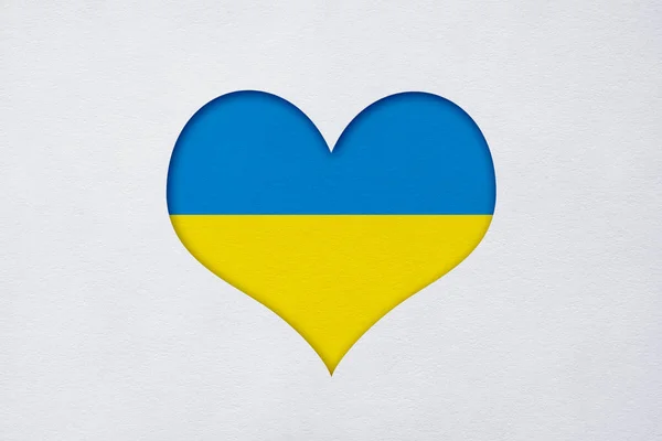 Paper Cut Ukraine Flag Shape Heart Copy Space — Stock Photo, Image