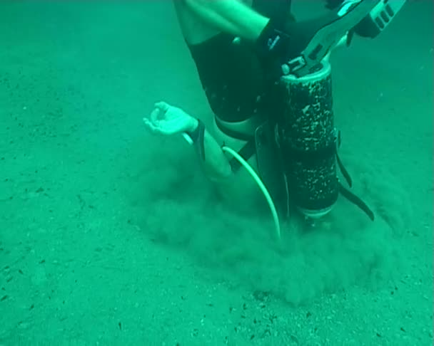 Buceo cabeza de vídeo bajo el agua en la parte inferior — Vídeos de Stock