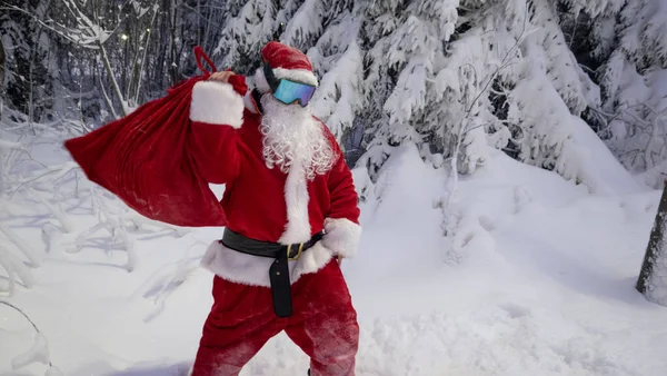 Retrato Santa Claus Gafas Esquí Bosque Invierno Tiempo Navidad Fotos de stock libres de derechos