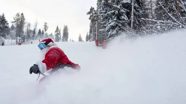 Mikulás Alpesi Síelő Síelés Lefelé Havas Erdő Sípálya Karácsonyi Sport Stock Kép