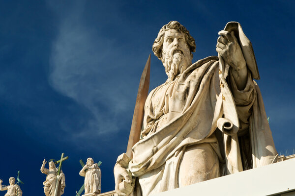 Statue of Apostle Paul in front of the Basilica of St. Peter, Va