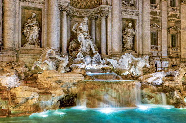 The famous Trevi Fountain at night, Rome, Italy