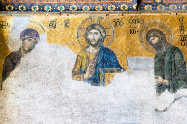Ancient mosaic inside the Hagia Sophia in Istanbul, Turkey clipart