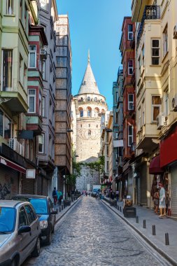 View of the Galata Tower from the street, Istanbul clipart