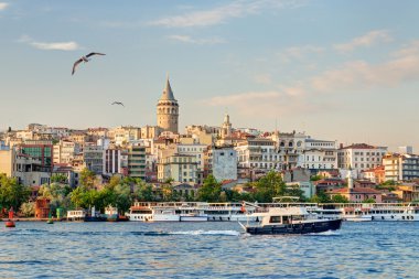 görünümü, gün batımı, istanbul, Türkiye'de galata bölgesi