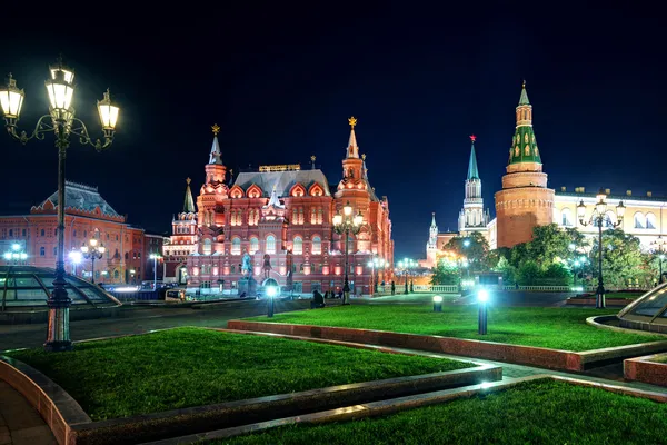Manezhnaya Square at night in Moscow, Russia