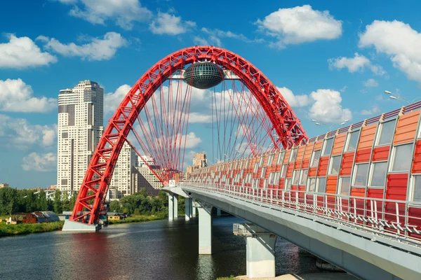 Uma moderna ponte por cabo (ponte Zhivopisny) em Moscou — Fotografia de Stock