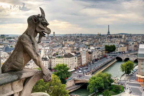 Quimera da Catedral de Notre Dame de Paris com vista para Pari — Fotografia de Stock