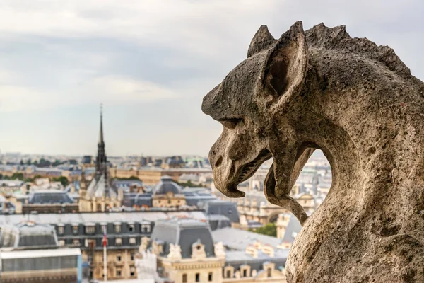 Chimera (gargoyle) of the Cathedral of Notre Dame de Paris overl — Stock Photo, Image