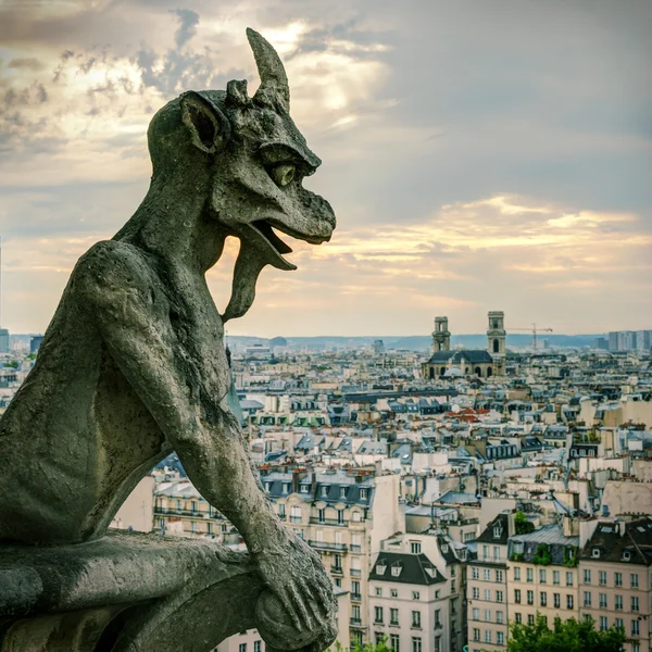 Chimère de la Cathédrale Notre Dame de Paris surplombant Pari — Photo