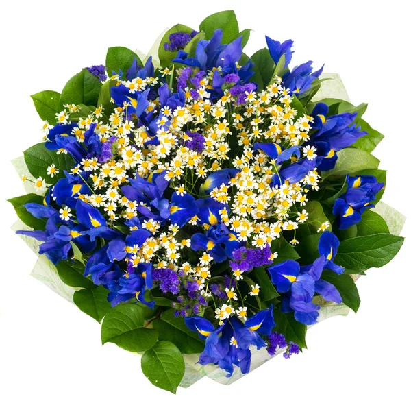 Bouquet of irises and daisies — Stock Photo, Image