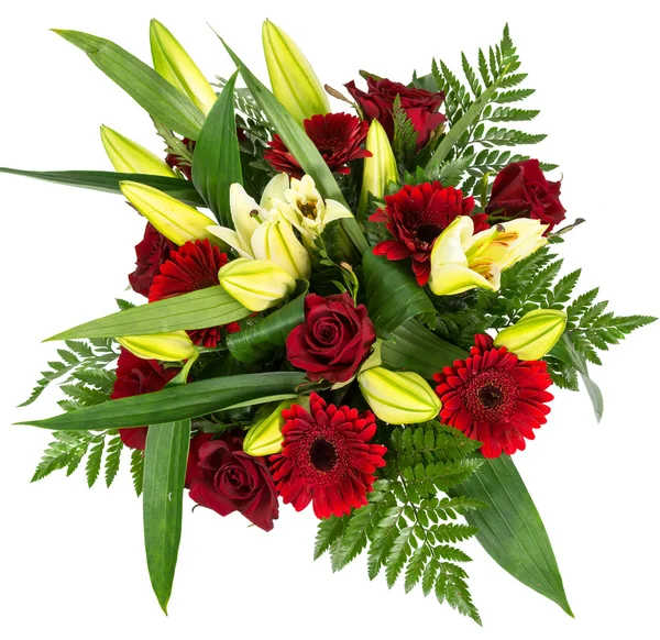 Bouquet of red roses and gerberas — Stock Photo, Image