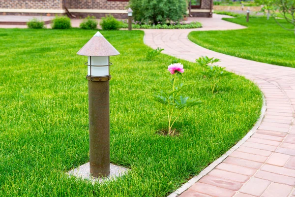 Lanterne dans un beau jardin — Photo