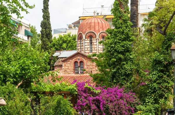 Church of Saint Catherine in Plaka district, Athens, Greece. This place is tourist attraction of Athens. View of medieval Byzantine temple in Athens city center. Greek history and religion concept.