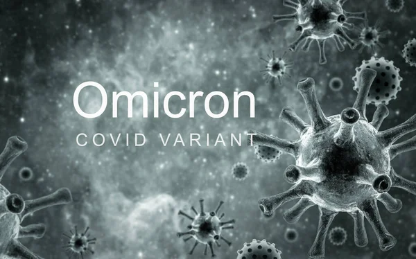 Omicron Covid Poster Variante Ilustração Visão Microscópica Coronavírus Célula Conceito — Fotografia de Stock