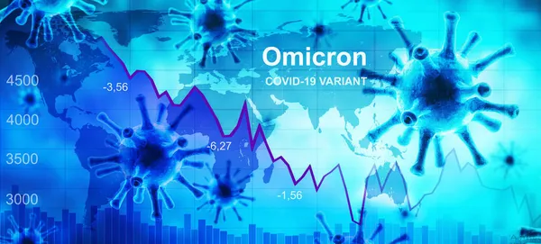 Omicron Covid Ефект Від Світової Економіки Графік Фондового Ринку Глобальної — стокове фото
