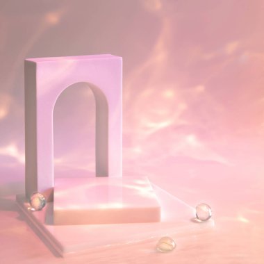 boş sahne podyum ve pastel arka planda kemer 