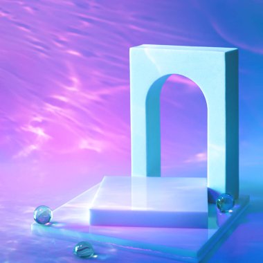 boş sahne podyum ve neon arka planda kemer 