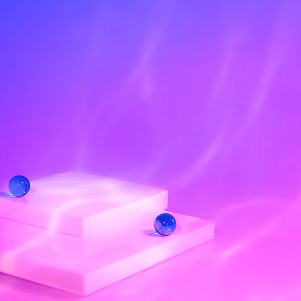 Порожня сцена з квадратним подіумом на голографічному рожевому фоні — стокове фото