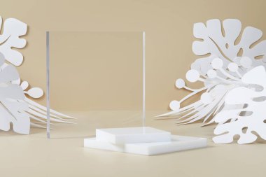 boş podyum ve kağıt kesikli bej sahne
