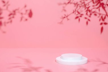 Pembe arka plan ve gölgelerde daire şeklinde podyum sahnesi