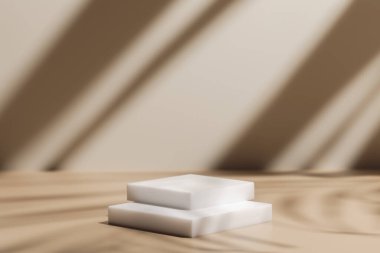 Bej arkaplan ve gölgelerle kare podyum sahnesi