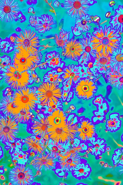Jasné psychedelické barevné oranžové letní květiny vzor pozadí — Stock fotografie