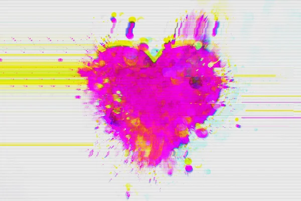 Icono de corazón rosa entrelazado con efecto digital de distorsión de fallos — Foto de Stock