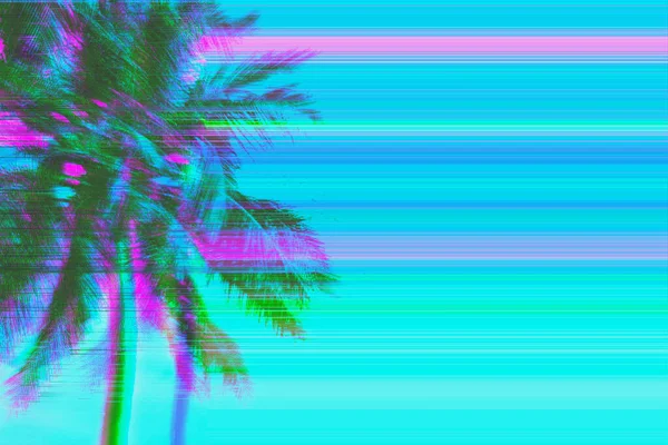 neon mint and pink colored palms on blue background