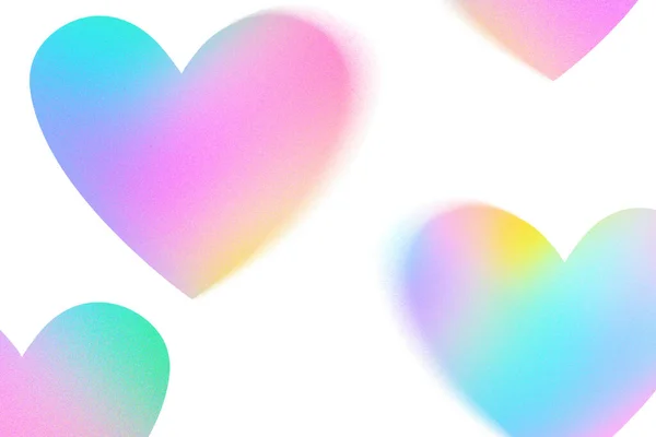 Pastel holográfico borrosa gradiente granulado corazones sobre fondo blanco —  Fotos de Stock