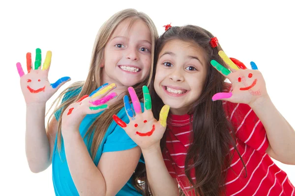 Crianças felizes jogando pintura — Fotografia de Stock