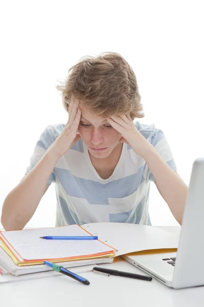 Niño estudiante estudiando tarea —  Fotos de Stock