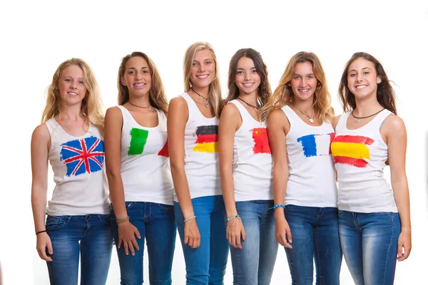 International teens and flags. — Stock Photo, Image