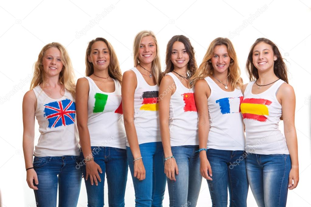 International teens and flags.