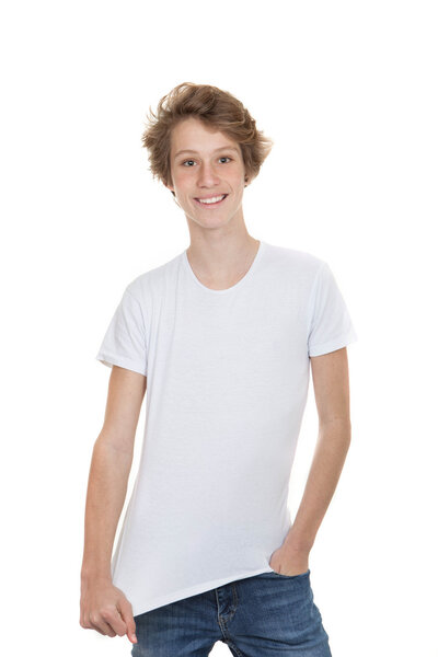 teen in blank t shirt